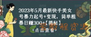 2023年5月最新快手美女号暴力起号+变现，简单粗暴日赚300+【揭秘】